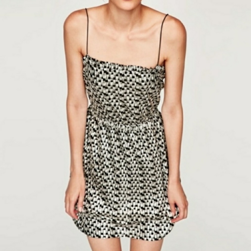 Zara Metallic Ruffle Spaghetti Strap Mini Dress S